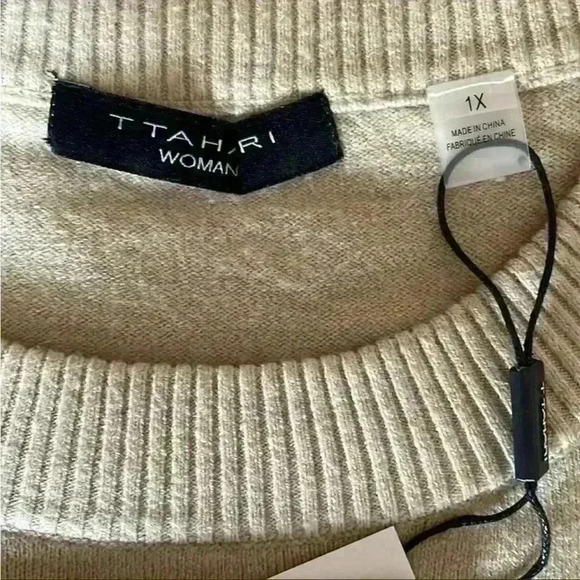 T Tahari Crew Neck Sweater in Khaki/Black Dot Size 1X NWT - Picture 5 of 9